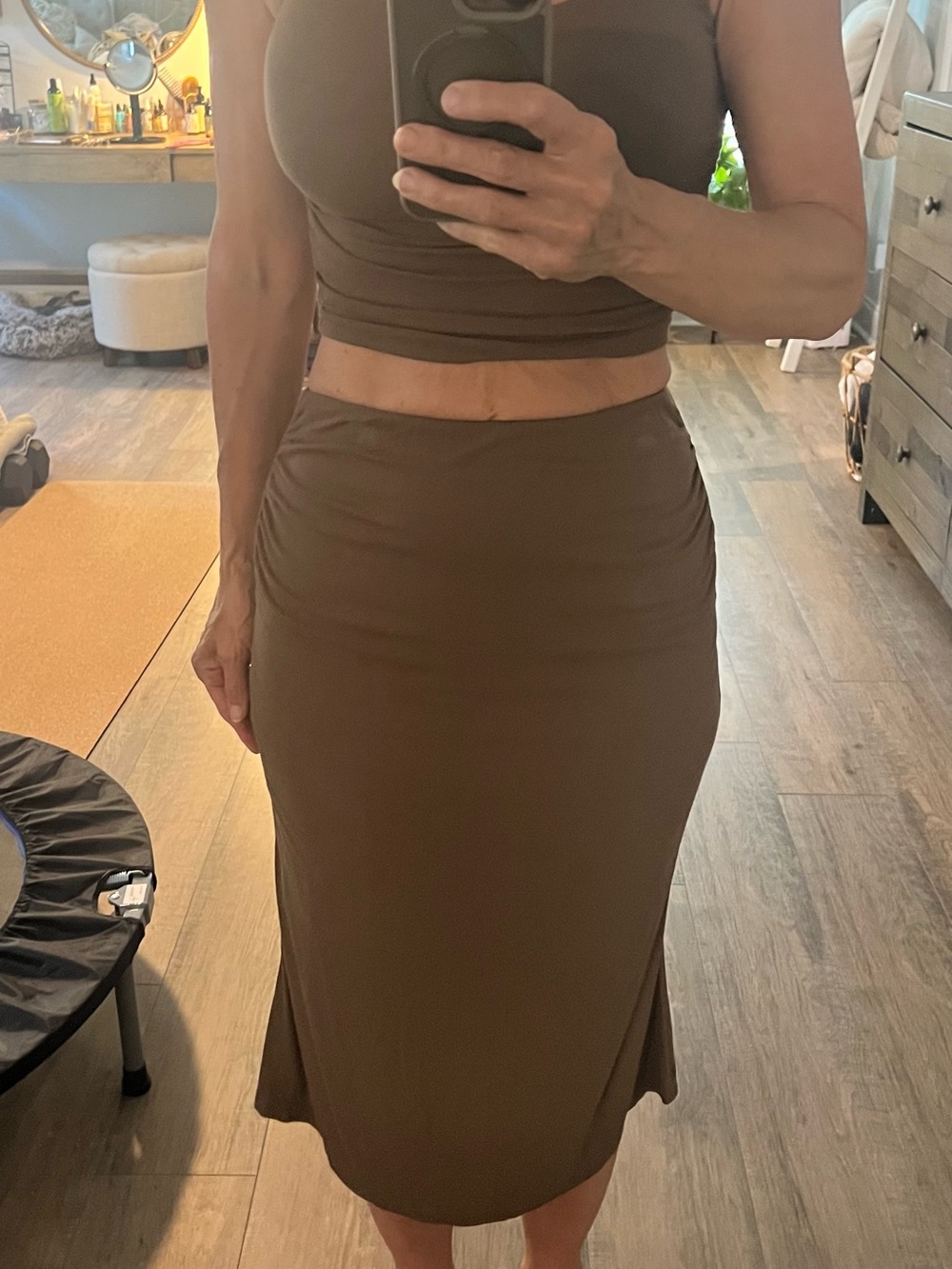 OGL Brown Fitted Midi Pencil Skirt and Brami top